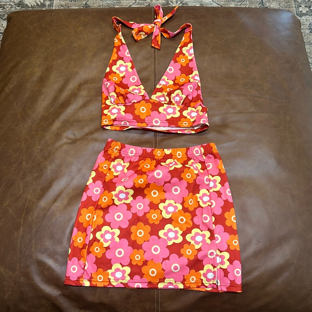 Two-piece skirt and halter top set